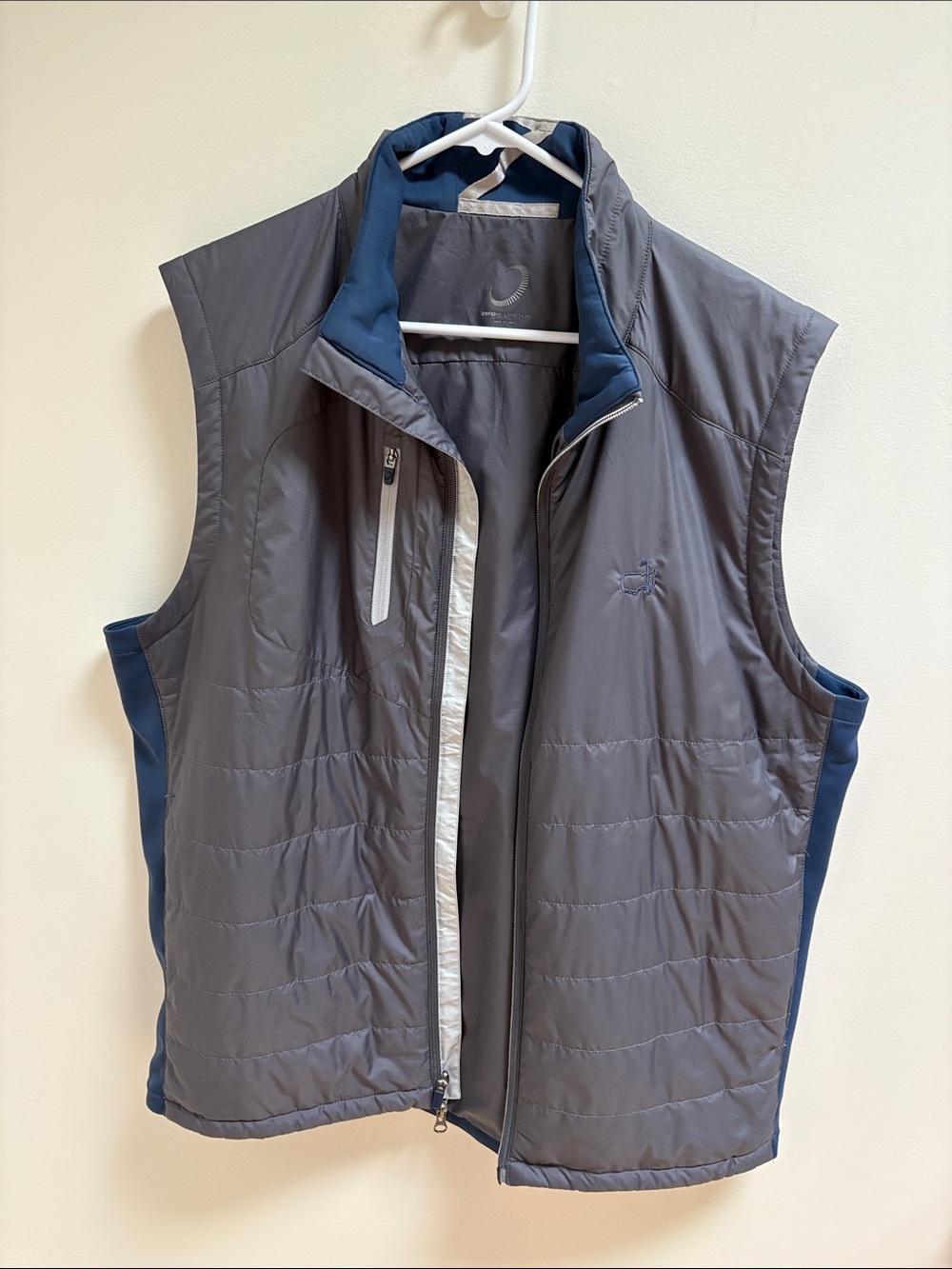 Men's Quilted Gray & Navy Performance Vest with Masters tournament logo